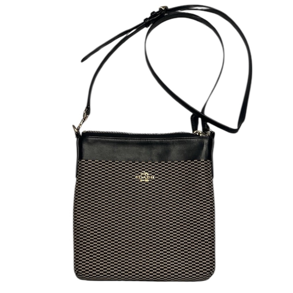 Coach Kitt Black Tan Crossbody Bag Purse jacquard